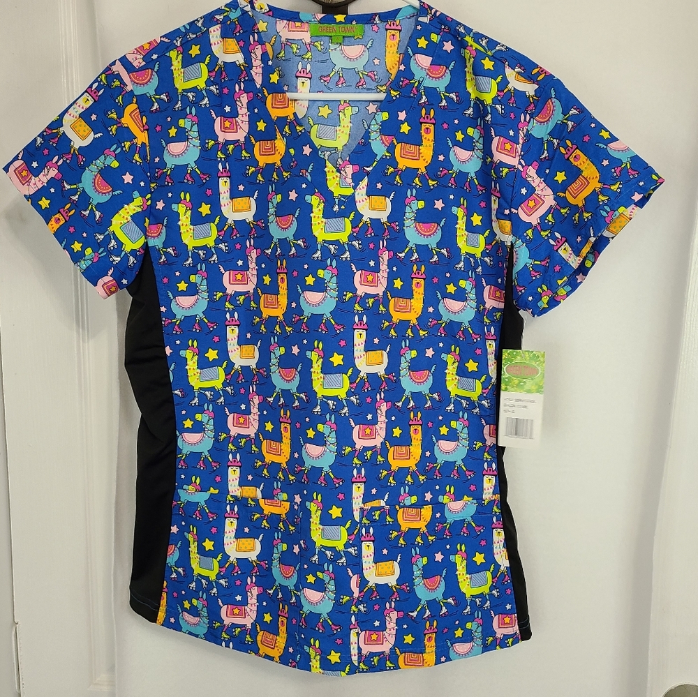 (777) Greentown Woman's Hospital Work Scrubs, Size: Small Color: Blue (Lamas)